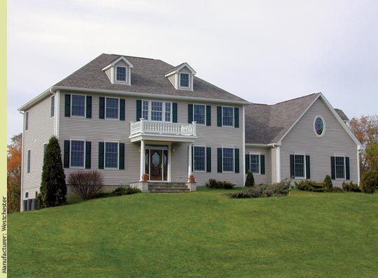 The hip roof and dormers create a stately look as well as useable attic space - Manufacturer:  Westchester